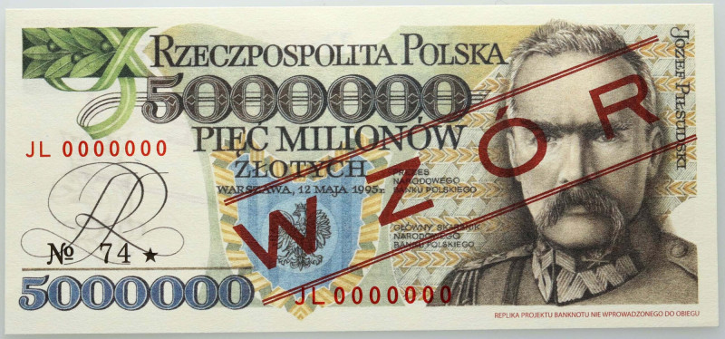 III RP, 5000000 złotych 1995, Józef Piłsudski, replika projektu banknotu, WZÓR N...