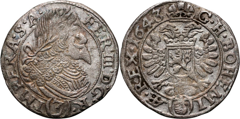 Austria, Ferdinand III, 3 Kreuzer 1643, Praha Reference: Her. 744
Grade: VF+ 
...