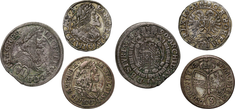 Austria, Leopold I, set of 3 coins, 1643-1690 In set: - 6 Kreuzer 1690, Graz; - ...