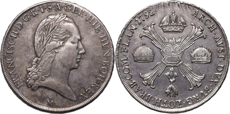 Austria, Franz II, Kronentaler 1792 M, Milan Silver 29,38 g. Traces of mounting....