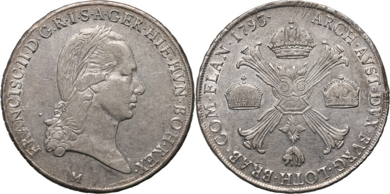 Austria, Franz II, Kronentaler 1793 M, Milan Silver 29,34 g.
 Srebro 29,34 g. Ł...