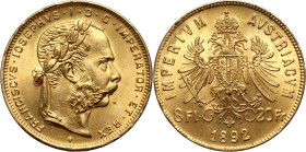 Austria, Franz Joseph I, 8 Florin = 20 Francs 1892, Vienna, Restrike