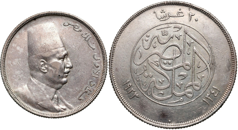 Egypt, Fuad I, 20 Piastres AH1341 (1923) H Rzadszy wariant z mennicy w Birmingha...