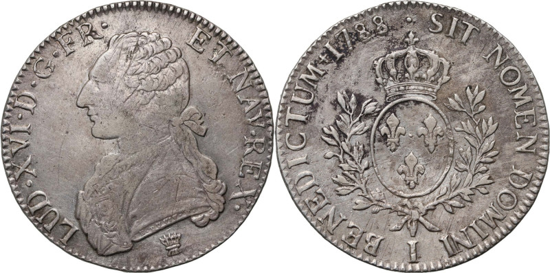 France, Louis XVI, Écu 1788 I, Limoges Silver 29,16 g. Adjustment marks.
 Srebr...