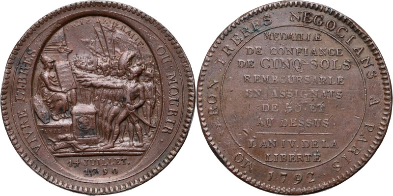 France, Republic, 5 Sols 1792, Monneron Freres, Paris Reference: KM Tn31
Grade:...