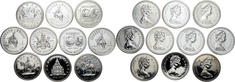 Canada, Elizabeth II, lot of 10 x Dollar 1972-1976 - silver Zestaw 10 sztuk okol...