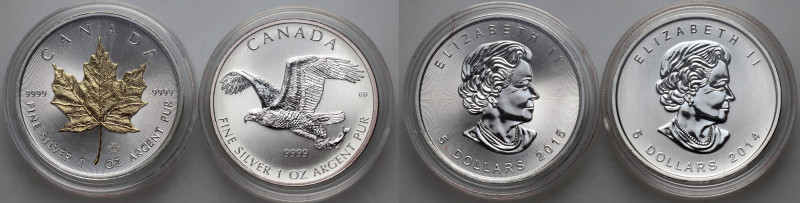 Canada, Elizabeth II, 5 Dollars 2014, 5 Dollars 2015 2 Oz silver 999. 2 uncje sr...