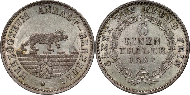 Germaany, Anhalt-Bernburg, 1/6 Thaler 1862 A, Berlin Reference: KM #87
Grade: A...