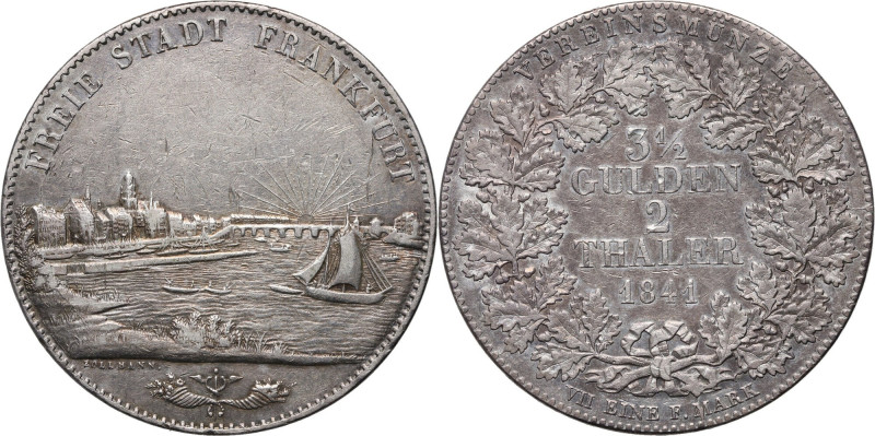 Germany, Frankfurt, 2 Taler (3 1/2 Gulden) 1841, view of the city Silver 36,94 g...