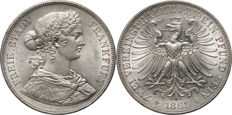 Germany, Frankfurt, 2 Taler 1861 Silver 37,03 g.
 Srebro 37,03 g. Ładnie zachow...