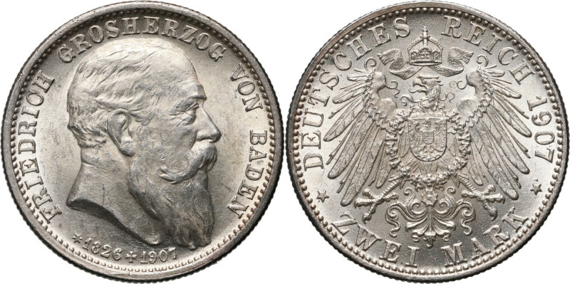 Germany, Baden, Friedrich I, 2 Mark 1907, Karlsruhe Beautiful coin. Pięknie zach...