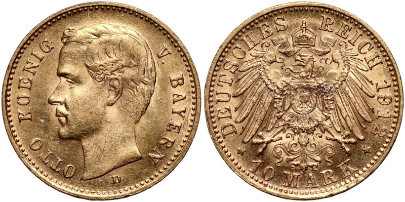 Germany, Bavaria, Otto, 10 Mark 1912 D, Munich Gold 3,98 g.
 Złoto 3,98 g. Ładn...