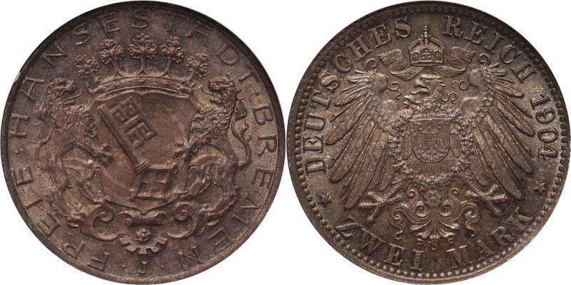 Germany, Bremen, 2 Mark 1904 J, Hamburg Beautiful coin in old NGC slab. Mennicze...