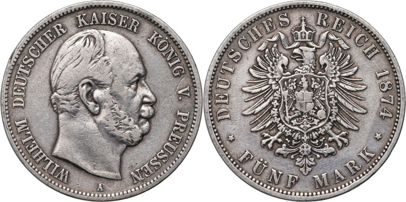 Germany, Prussia, Wilhelm I, 5 Mark 1874 A, Berlin Reference: Jaeger 97
Grade: ...