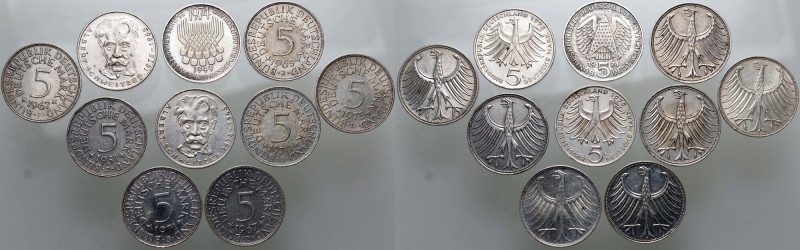 Germany, Federal Republic, lot of 10 x 5 Mark Silver. Total weight: 112,11 g. Sr...