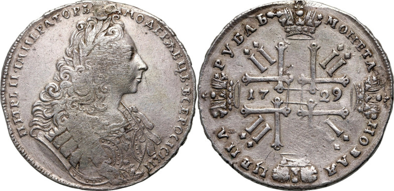 Russia, Peter II, Rouble 1729, Moscow, Kadashevsky Dvor Traces of mounting. Ślad...