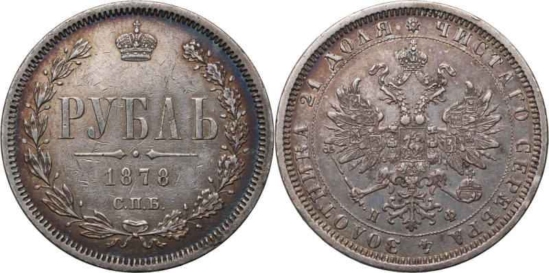 Russia, Alexander II, Rouble 1878 СПБ НФ, St. Petersburg Nice toning. Ładna paty...