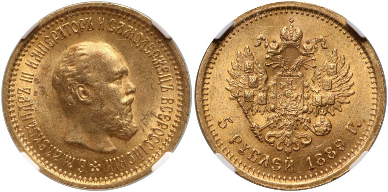 Russia, Alexander III, 5 Roubles 1889 (АГ), St. Petersburg Złoto. Reference: Bit...