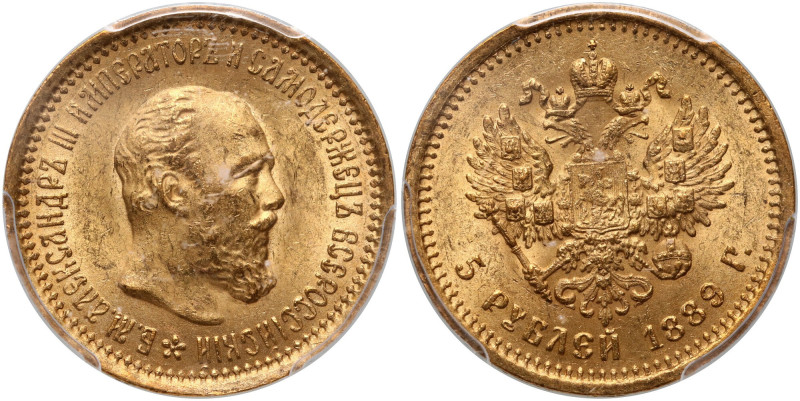 Russia, Alexander III, 5 Roubles 1889 (АГ), St. Petersburg Złoto. Reference: Bit...