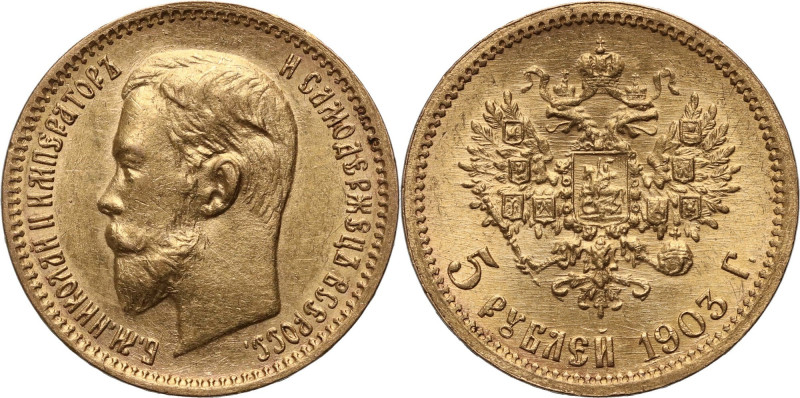 Russia, Nicholas II, 5 Roubles 1903 (АР), St. Petersburg Gold 4,29 g.
 Złoto 4,...