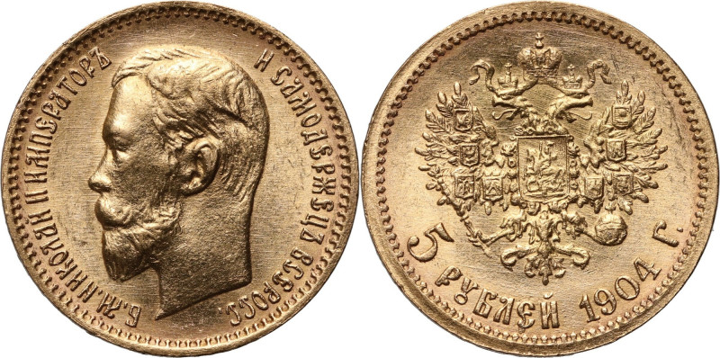 Russia, Nicholas II, 5 Roubles 1904 (АР), St. Petersburg Gold 4,30 g.
 Złoto 4,...