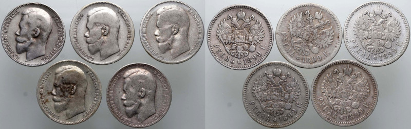 Russia, Nicholas II, lot of 5 x 1 Rouble 1899 
Grade: VF 

Russia