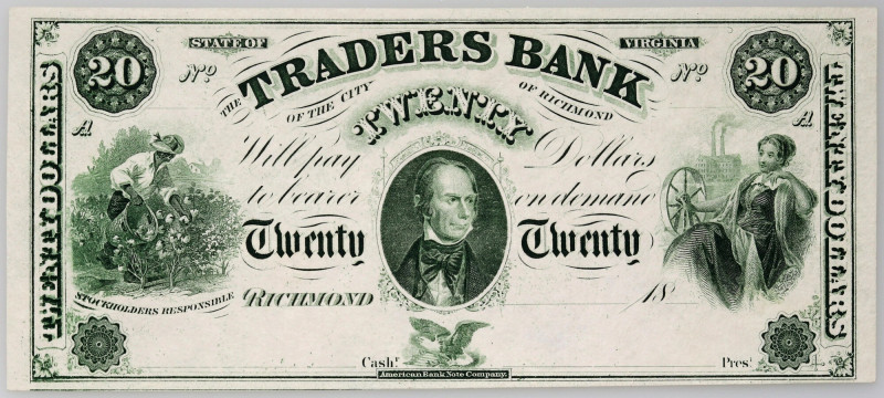 USA, Virginia, Traders Bank of the city of Richmond, 20 Dollars 18.., series A, ...