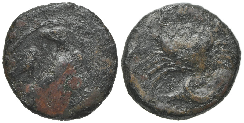 Sicily, Akragas, c. 415-406 BC. Æ Onkia (17mm, 3.61g, 11h). Eagle standing r. wi...