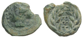 Sicily, Himera, c. 420-407 BC. Æ Hemilitron (17mm, 3.27g, 12h). Head of nymph l.; six pellets before. R/ Six pellets within wreath. CNS I, 35; SNG ANS...