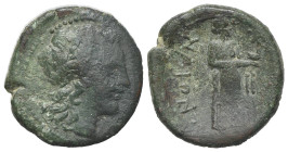 Sicily, Katane, c. 211-206/4 BC. Æ (16mm, 2.81g, 6h). Laureate head of Apollo r. R/ Aphrodite standing r., holding dove; II to r. CNS III, 24; HGC 2, ...
