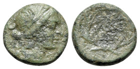 Sicily, Syracuse. Roman rule, after 212 BC. Æ (14mm, 2.95g, 12h). Wreathed head of Kore r. R/ Ethnic in three lines within wreath of grain ears. CNS I...