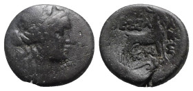 Macedon, Thessalonica, c. 187-31 BC. Æ (20mm, 7.48g, 11h). Head of young Dionysos r., wreathed in ivy. R/ Goat standing r.; plow below. Cf. SNG ANS 80...