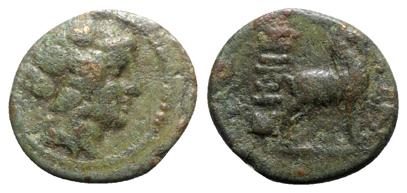 Macedon, Thessalonica, c. 187-31 BC. Æ (19mm, 5.11g, 12h). Head of young Dionyso...