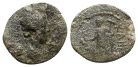 Macedon, Thessalonica. Pseudo-autonomous issue, c. AD 138-161. Æ (22mm, 6.33g, 6h). Turreted and draped bust of Tyche r. R/ Kabeiros standing l., hold...