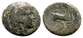 Kings of Macedon. Philip V (221-179 BC). Æ Unit (22mm, 7.80g, 12h), c. 186-183/2 BC. Head of Herakles r., wearing lion skin. R/ Two goats recumbent r....