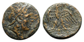 Kings of Macedon, Perseus (179-168 BC). Æ (18mm, 4.83g, 2h). Uncertain mint in Macedon. Helmeted head of the Hero Perseus r.; harpa before. R/ Eagle s...