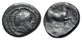 Thessaly, Phalanna, c. 370-350 BC. Æ Chalkous (14mm, 2.18g, 3h). Helmeted head of Athena r. R/ Bridled horse galloping r., with trailing rein. Rogers ...