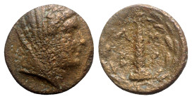 Epeiros, Ambrakia, after 148 BC. Æ (19mm, 4.83g, 12h). Laureate and veiled head of Dione r. R/ Obelisk within wreath. SNG Copenhagen 23. Brown patina,...