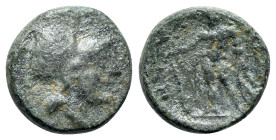 Aetolian League, c. 250-150 BC. Æ (16mm, 4.27g, 7h). Helmeted head of Athena r. R/ Herakles standing l., head r., holding lion-skin and club. BCD 563f...
