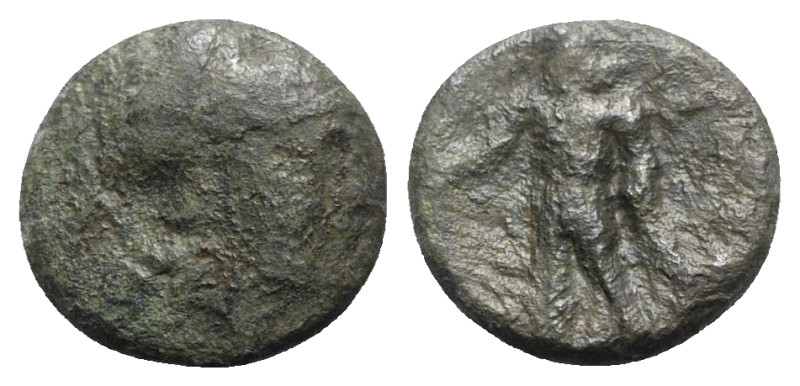 Aetolian League(?), c. 250-150 BC. Æ Hemiobol (16mm, 4.55g, 6h). Helmeted head o...
