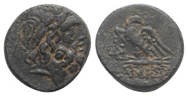 Pontos, Amisos, time of Mithradates VI, c. 85-65 BC. Æ (19mm, 6.91g, 12h). Laureate head of Zeus r. R/ Eagle standing l., head r., on thunderbolt; mon...