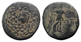 Paphlagonia, Sinope, c. 85-65 BC. Æ (20mm, 8.21g, 12h). Aegis. R/ Nike advancing r., holding palm. Cf. SNG BM Black Sea 1536-40. Green patina, near VF...