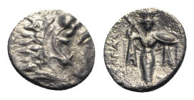 Mysia, Pergamon, c. 310-282 BC. AR Diobol (11mm, 1.11g, 1h). Head of Herakles r., wearing lion skin. R/ Athena Promachos standing facing. SNG BnF 1558...