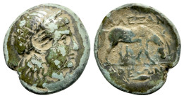 Troas, Alexandria, c. 261-227 BC. Æ (21mm, 7.40g, 12h). Laureate head of Apollo r.; c/m: lyre. R/ Horse grazing r.; monogram below; grain kernel in ex...