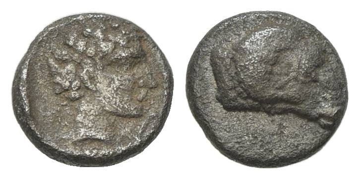 Caria, Uncertain, c. 400-340 BC. AR Hemiobol (6mm, 0.47g, 6h). Ram’s head r. R/ ...