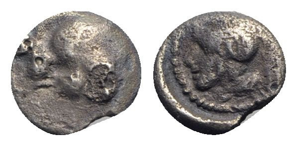 Pamphylia, Side, 4th century BC. AR Obol (10mm, 0.72g, 12h). Lion’s head l. R/ H...