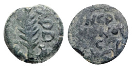 Judaea, Procurators. Porcius Festus (59-62 CE). Æ Prutah (16mm, 0.90g, 12h). Jerusalem, year 5 of Nero (58/9). Legend within wreath. R/ Palm branch. R...