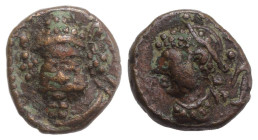 Kings of Elymais, Orodes IV (c. AD 150-200). Æ Drachm (13mm, 3.07g, 1h). Facing bearded bust. R/ Female bust l.; anchor behind. Van’t Haaff Type 17.2....