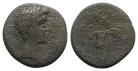 Augustus (27 BC-AD 14). Thessaly Koinon. Æ Diassarion (24mm, 10.00g, 6h). Megalokles, strategos, and Arist.... Laureate head r. R/ Athena Itonia strid...