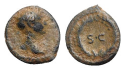 Trajan (98-117). Seleucis and Pieria, Antioch. Æ 1/2 Quadrans - Chalkous (13mm, 1.29g, 6h). Rome for circulation in Syria, AD 116. Laureate and draped...